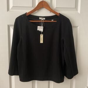 Max Studio Top Womens Size Large Black Stretch Twill Contrast Stitch 3/4 Sleeve